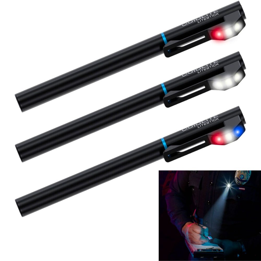 QuiqLite LiteStick Hands-Free Clip-On LED Pocket Light - White, Red/White, or Code 3 Red/White/Blue - Newest Products